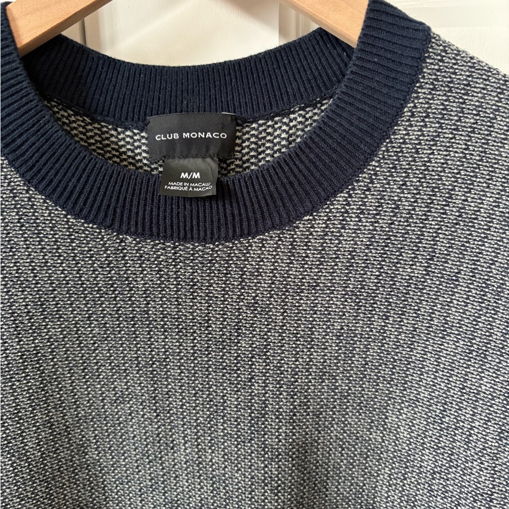 Club Monaco Men's Navy Mesh Crewneck Contrast Sweater - Picture 2 of 4